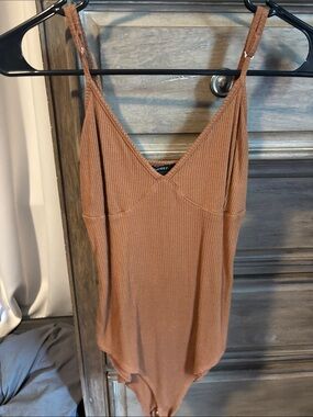 Forever 21 Ribbed V-Neck Brown Cami Bodysuit